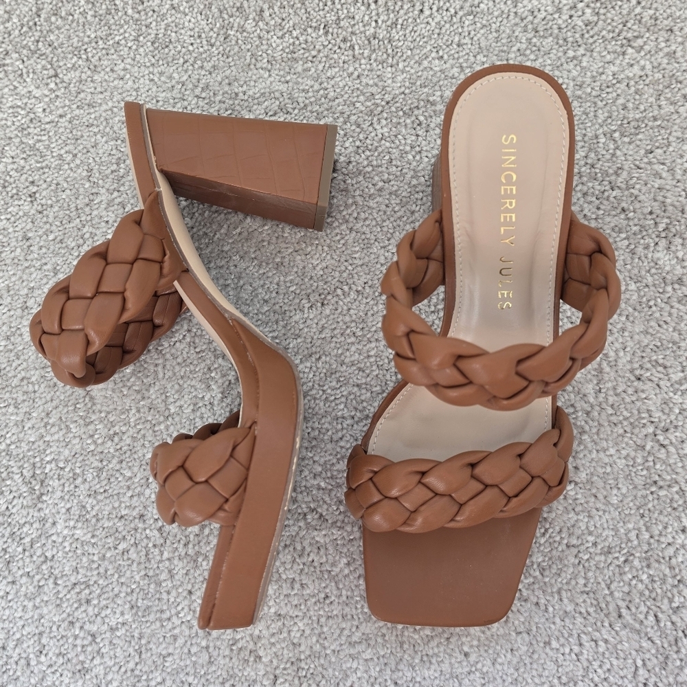 Sincerely Jules Woven Strap Block Heel Sandals Size 8 Tan Coastal Cowgirl Heels